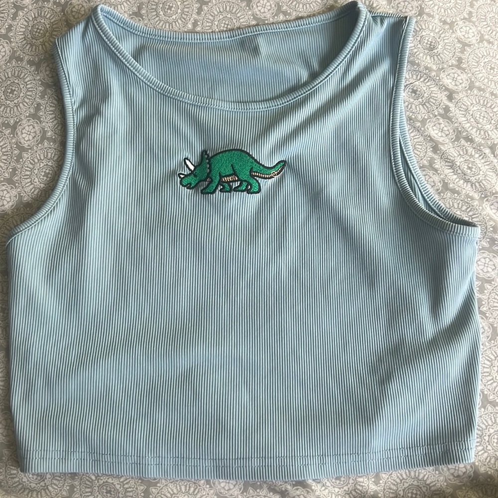 Baby blue cropped dinosaur tank